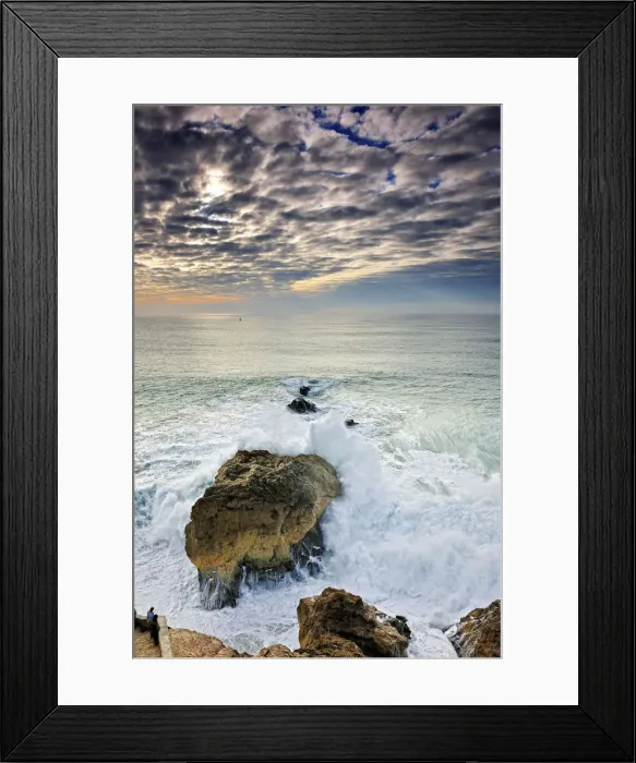 Framed Print : Stormy sea in Nazare. Portugal