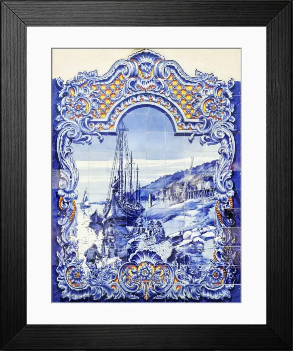 Framed Print : Portuguese traditional blue tiles (1932). Santarem market, Portugal Framed Print : Portuguese traditional blue tiles (1932). Santarem market, Portugal
