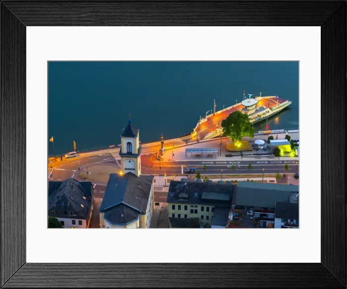 Framed Print : Germany, Rhineland Palatinate, Sankt Goarshausen and ferry across River Rhine