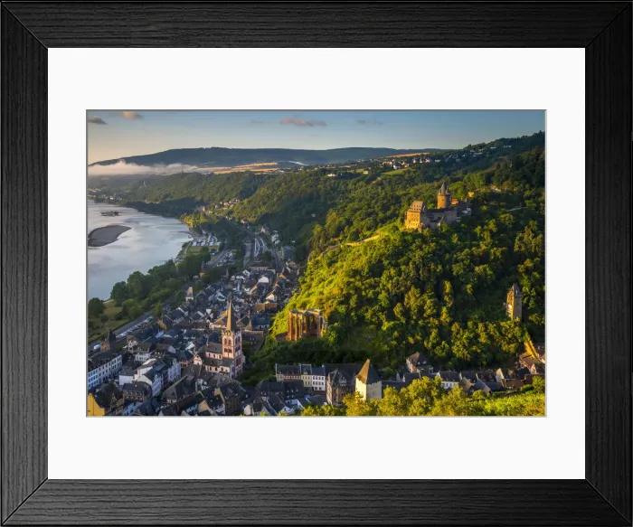 Framed Print : Germany, Rhineland Palatinate, Bacharach and Burg Stahleck (Stahleck Castle), River Rhine Framed Print : Germany, Rhineland Palatinate, Bacharach and Burg Stahleck (Stahleck Castle), River Rhine
