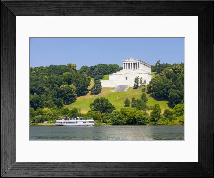 Framed Print : View towards the Valhalla Hall of Fame on Danube River near Donaustauf, Walhalla