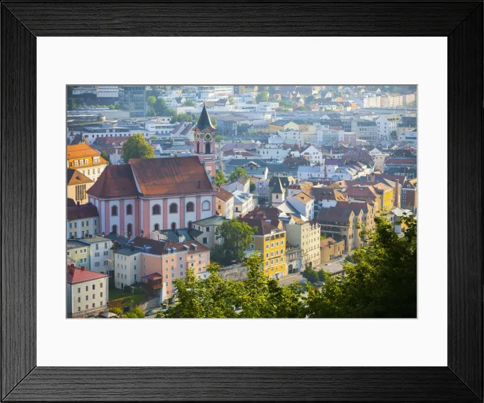 Framed Print : Elevated view over St. Pauls church and central Passau, Lower Bavaria, Bavaria