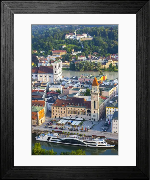 Framed Print : Elevated view over the Town Hall and The River Danube, Lower Bavaria, Bavaria, Germany Framed Print : Elevated view over the Town Hall and The River Danube, Lower Bavaria, Bavaria, Germany