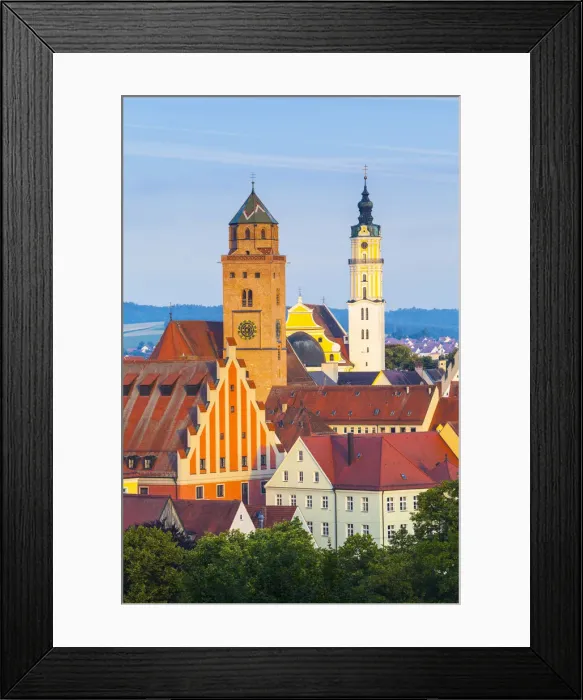 Framed Print : Elevated view over Old Town Church Spires, Donauworth, Swabia, Bavaria, Germany