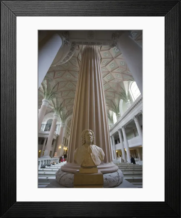 Framed Print : Germany, Saxony, Leipzig, Johan Sebastian Bach bust, Nikolaikirche church