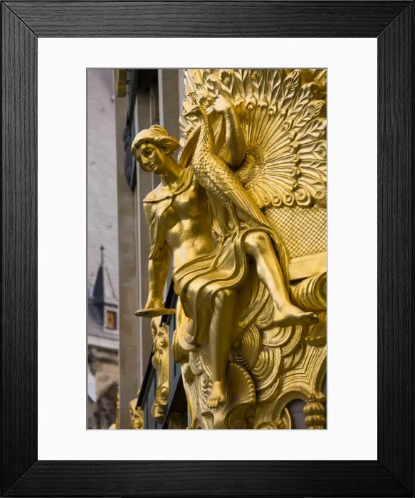 Framed Print : Germany, Saxony, Leipzig, Gold statue details on Commerzbank building Framed Print : Germany, Saxony, Leipzig, Gold statue details on Commerzbank building