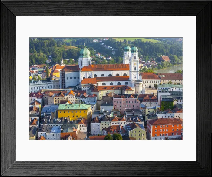 Framed Print : Elevated view over St. Stephans Cathedral and The River Danube, Passau, Lower Framed Print : Elevated view over St. Stephans Cathedral and The River Danube, Passau, Lower