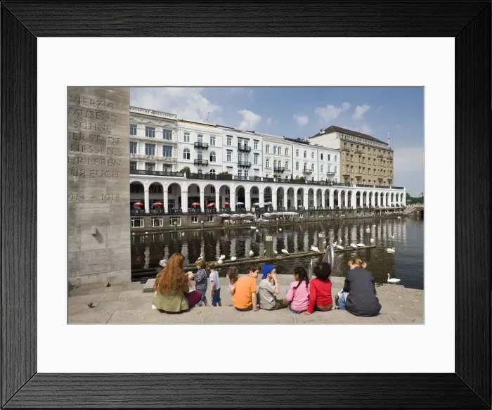 Framed Print : Germany, State of Hamburg, Hamburg, Alsterarkaden, cafe and shopping mall Framed Print : Germany, State of Hamburg, Hamburg, Alsterarkaden, cafe and shopping mall