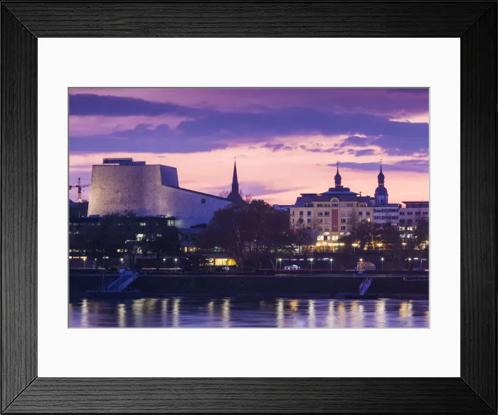 Framed Print : Germany, Nordrhein-Westfalen, Bonn, Rhein Riverfront and Bonn Opera building, dusk Framed Print : Germany, Nordrhein-Westfalen, Bonn, Rhein Riverfront and Bonn Opera building, dusk