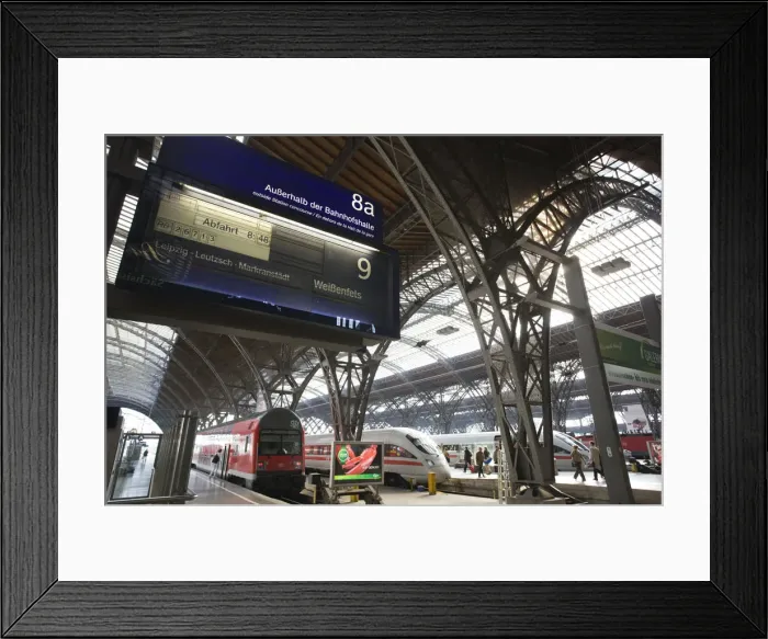 Framed Print : Germany, Saxony, Leipzig, Main Train Station, Train schedule