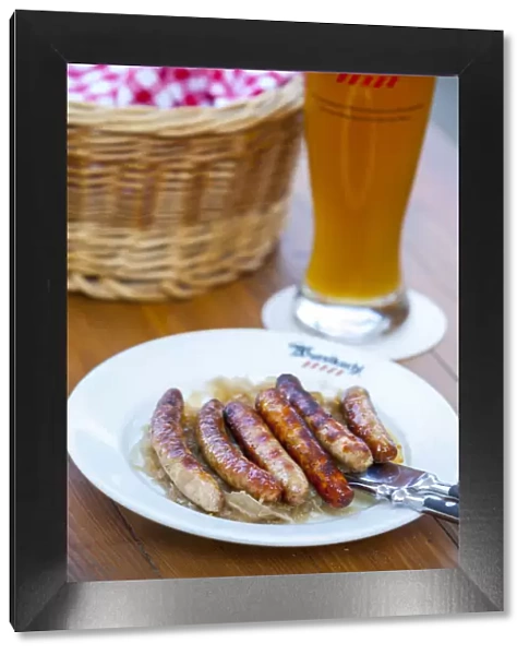 Pork Sausages & sauerkraut at the historic Wurstkuchl, Regensburg, Upper Palatinate