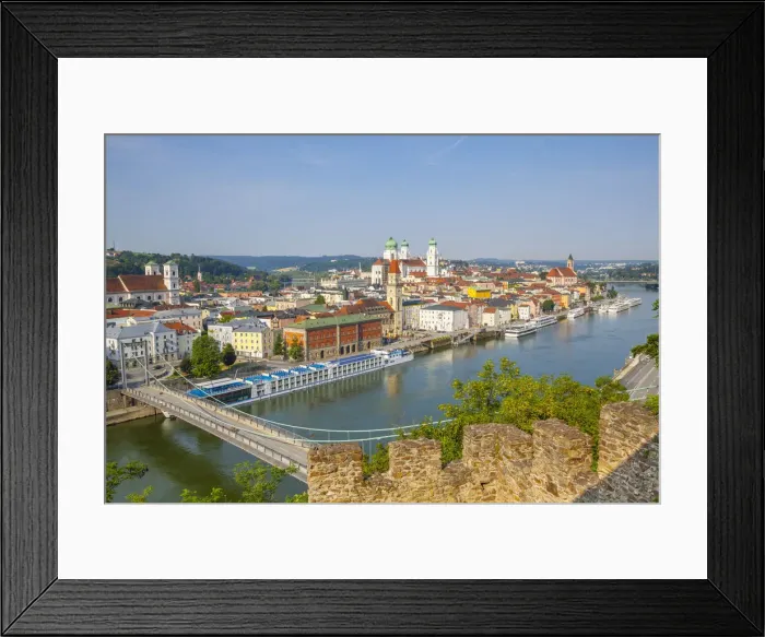 Framed Print : Elevated view over Old Town Passau and The River Danube, Passau, Lower Bavaria, Bavaria Framed Print : Elevated view over Old Town Passau and The River Danube, Passau, Lower Bavaria, Bavaria