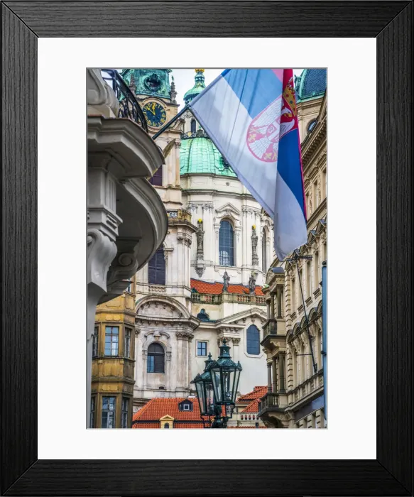 Framed Print : Czech Republic, Prague, Mala Strana, St. Nicholas Church between buildings on Malostranske Framed Print : Czech Republic, Prague, Mala Strana, St. Nicholas Church between buildings on Malostranske