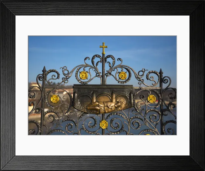 Framed Print : Czech Republic, Prague, Charles Bridge, Karluv Most over River Vlatava, statue of St Framed Print : Czech Republic, Prague, Charles Bridge, Karluv Most over River Vlatava, statue of St