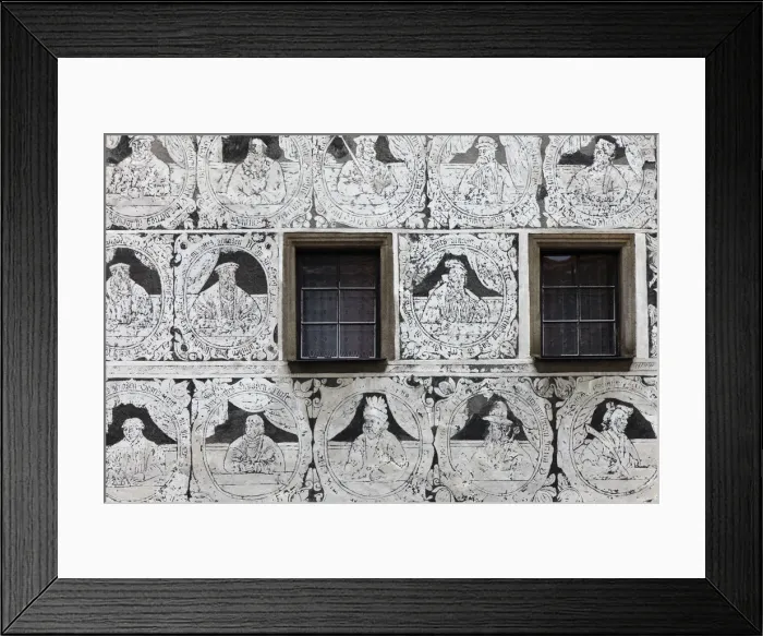Framed Print : Czech Republic, South Moravia, Slavonice, Sgraffito buildings