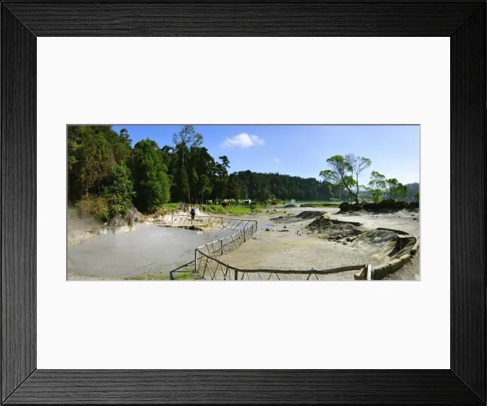 Framed Print : Boiling water in crater lakes at Furnas. Sao Miguel, Azores islands, Portugal