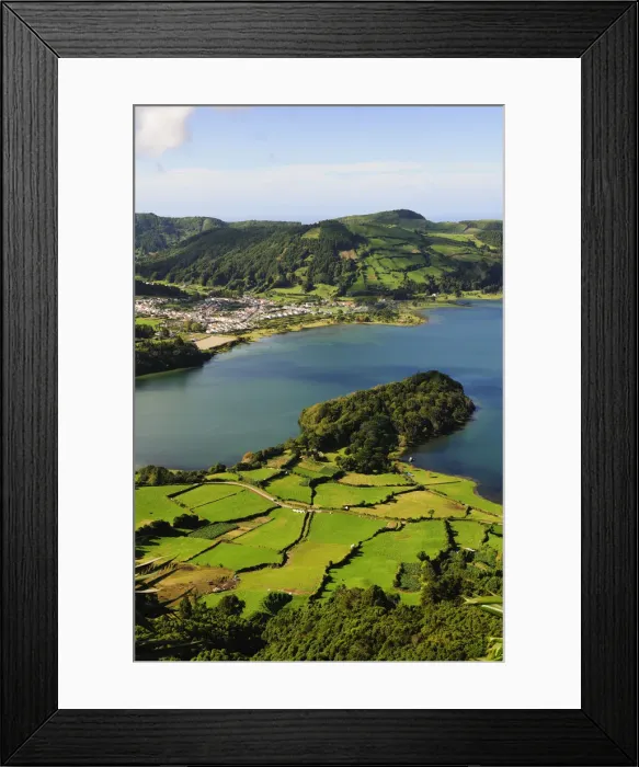 Framed Print : Sete Cidades volcanic lake and village. A big crater with 12 kilometers in perimeter Framed Print : Sete Cidades volcanic lake and village. A big crater with 12 kilometers in perimeter