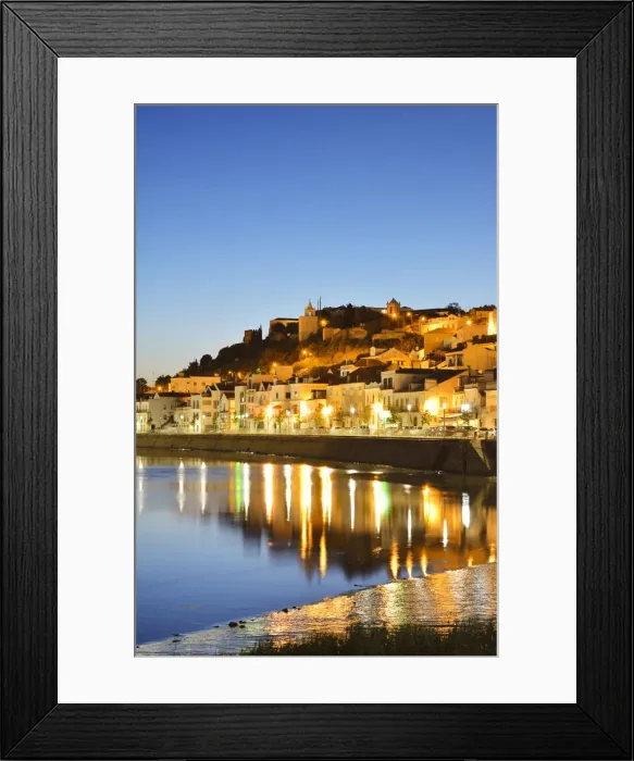 Framed Print : Alcacer do Sal and Sado river at night. Portugal