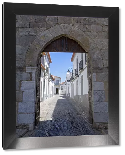 Europe, Portugal, Alentejo, Serpa, the castellated Moorish gates to the medieval town