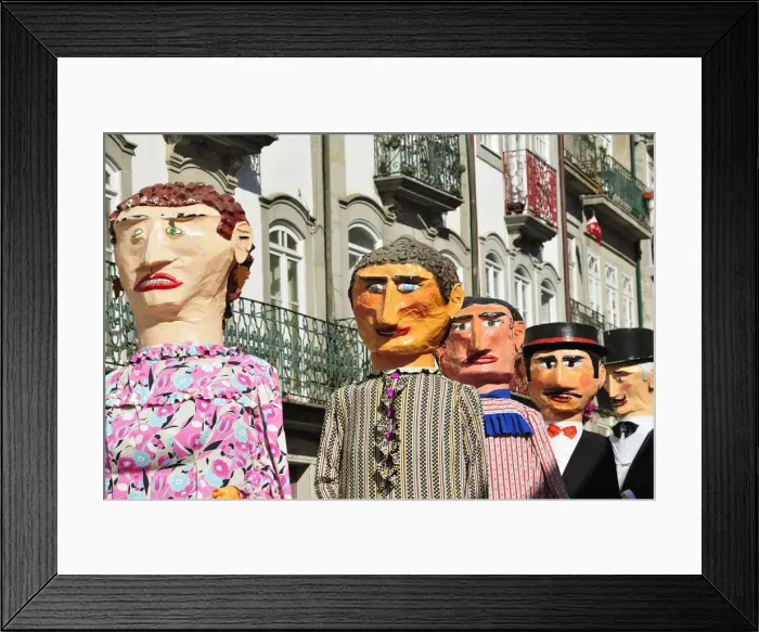 Framed Print : Traditional big-headed masks of Minho at the historical centre of Viana do Castelo Framed Print : Traditional big-headed masks of Minho at the historical centre of Viana do Castelo