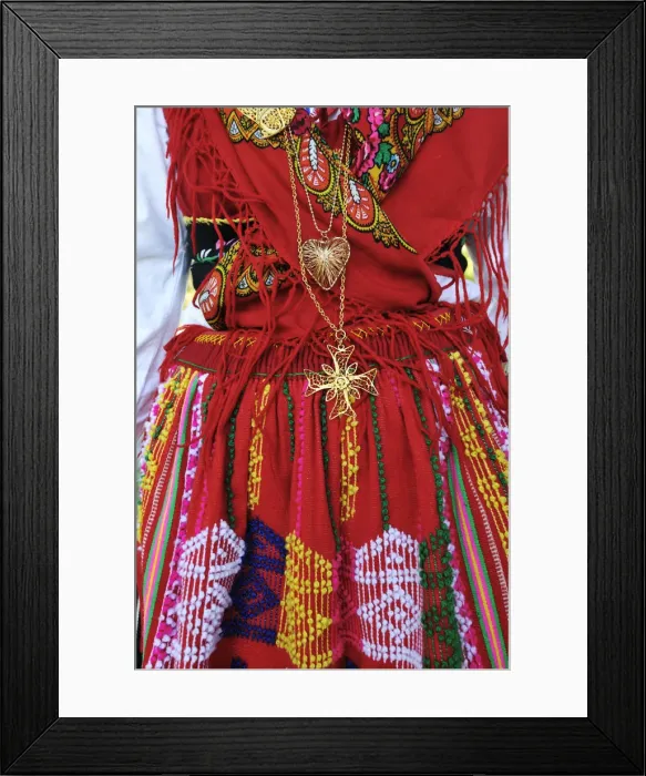Framed Print : Gold necklace and traditional costume (Lavradeira) of Minho Framed Print : Gold necklace and traditional costume (Lavradeira) of Minho