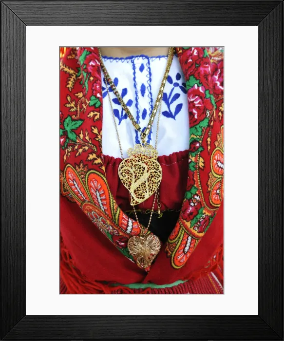 Framed Print : Gold necklace and traditional costume (Lavradeira) of Minho Framed Print : Gold necklace and traditional costume (Lavradeira) of Minho