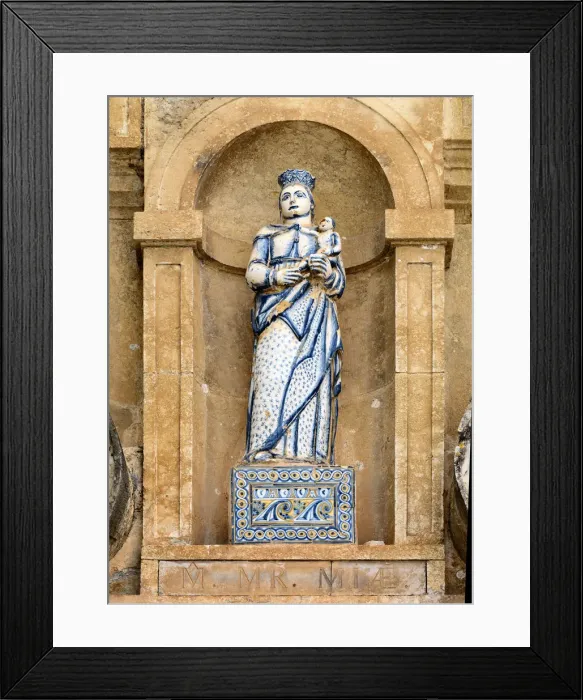 Framed Print : Portugal, Estramadura, Obidos, Statue at Almshouse church Framed Print : Portugal, Estramadura, Obidos, Statue at Almshouse church