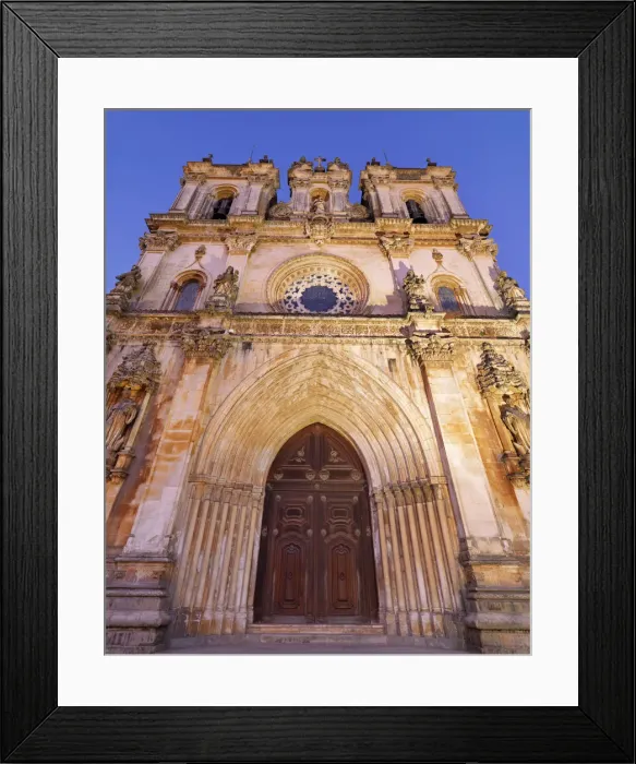 Framed Print : Portugal, Estremadura, Alcobaca, Facade of Santa Maria de Alcobaca Monastery at dusk Framed Print : Portugal, Estremadura, Alcobaca, Facade of Santa Maria de Alcobaca Monastery at dusk
