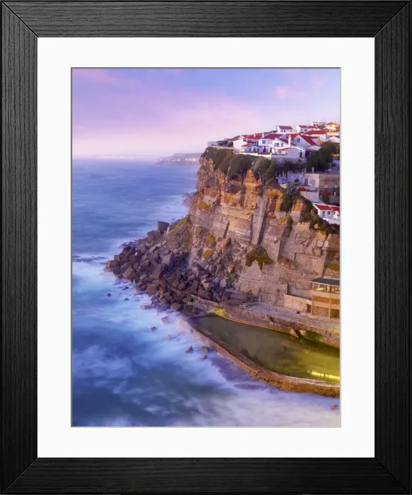 Framed Print : Portugal, Sintra, Azehas do Mar, Overview of town at dusk