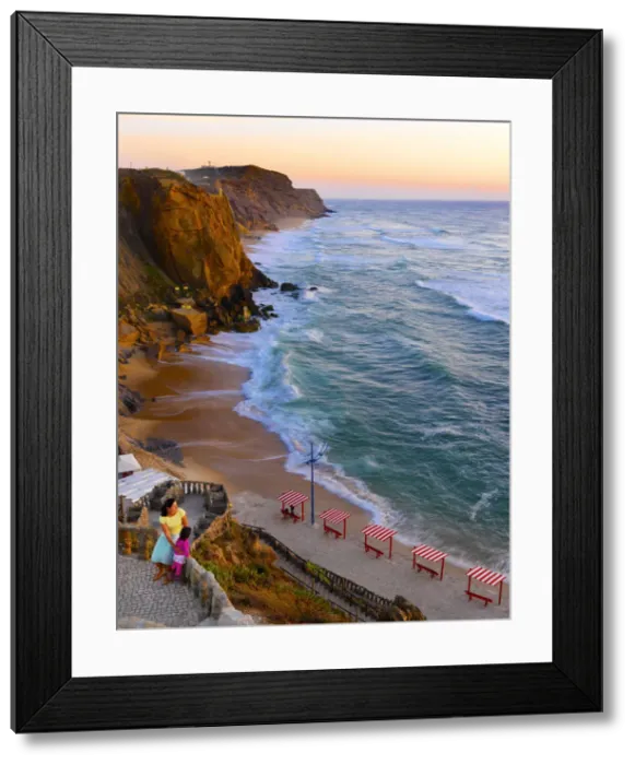 Framed Print : Portugal, Estramadura, Santa Cruz, woman and girl at viewpoint (MR) Framed Print : Portugal, Estramadura, Santa Cruz, woman and girl at viewpoint (MR)