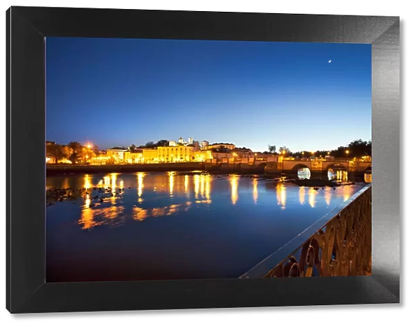 Sunset, Rio Gilao and roman bridge, Tavira, Algarve, Portugal