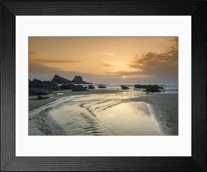 Framed Print : Zambujeira do Mar beach at sunset. Alentejo, Portugal