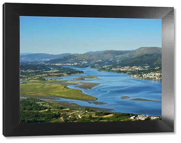 Minho river between Portugal and Spain. Portugal on the background and spanish Galicia