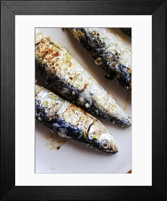 Framed Print : Europe, Iberia, Portugal, The Alentejo, sardines on a plate in Portugal