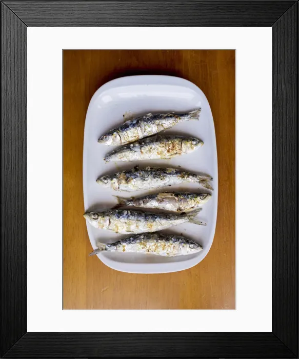 Framed Print : Europe, Iberia, Portugal, The Alentejo, sardines on a plate in Portugal Framed Print : Europe, Iberia, Portugal, The Alentejo, sardines on a plate in Portugal