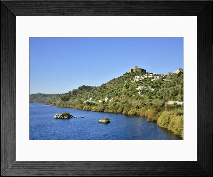 Framed Print : The 13th century castle of the fortified medieval village of Belver overlooking Framed Print : The 13th century castle of the fortified medieval village of Belver overlooking