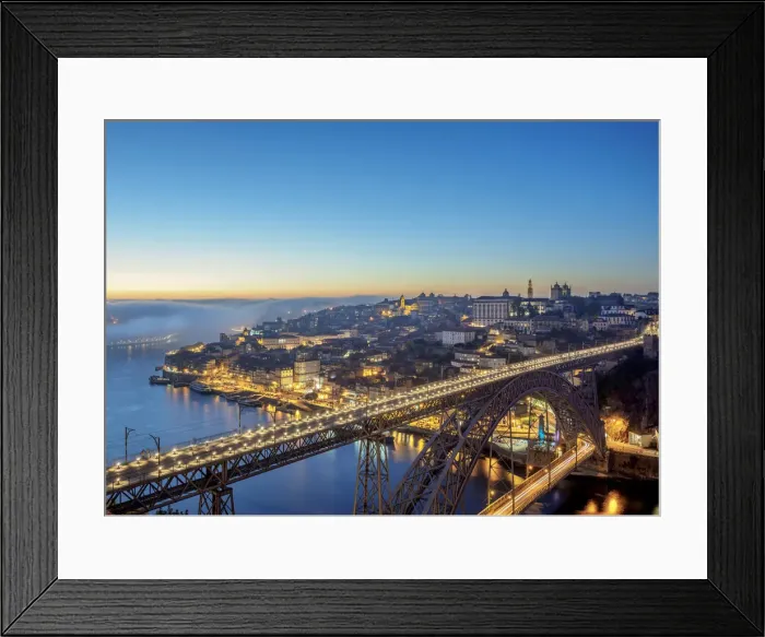 Framed Print : Dom Luis I Bridge at dusk, elevated view, Porto, Portugal Framed Print : Dom Luis I Bridge at dusk, elevated view, Porto, Portugal