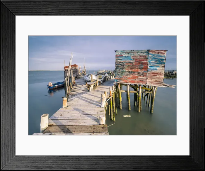 Framed Print : Carrasqueira, Alcacer do Sal, Setubal, Portugal. Typical wooden pillar piers