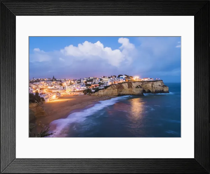 Framed Print : Carvoeiro, Lagoa, Algarve, Portugal. City lights at dusk
