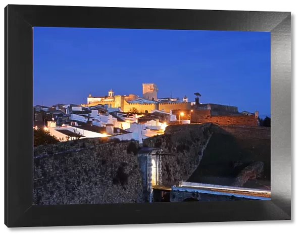 The medieval walled city of Estremoz at twilight. Alentejo, Portugal