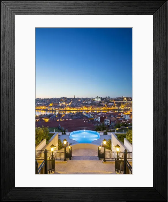 Framed Print : Portugal, Douro Litoral, Porto. Dusk view towards the old town of Porto and the Ribeira Framed Print : Portugal, Douro Litoral, Porto. Dusk view towards the old town of Porto and the Ribeira
