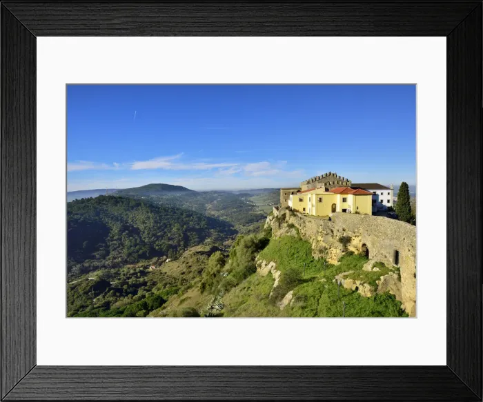 Framed Print : The 12th century castle of Palmela and the Pousada (Hotel) with wide views to Framed Print : The 12th century castle of Palmela and the Pousada (Hotel) with wide views to