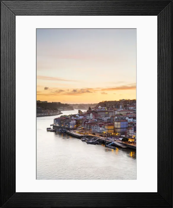 Framed Print : Portugal, Douro Litoral, Porto. Sunset over the UNESCO listed Ribeira district, viewed Framed Print : Portugal, Douro Litoral, Porto. Sunset over the UNESCO listed Ribeira district, viewed