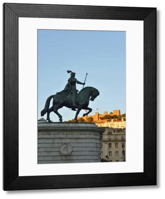 Framed Print : Equestrian statue of King Joao I and Sao Jorge castle, Praca da Figueira Framed Print : Equestrian statue of King Joao I and Sao Jorge castle, Praca da Figueira