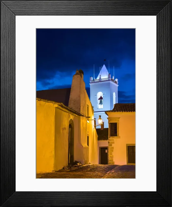 Framed Print : Sunset view of old town and church, Monsaraz, Alentejo, Portugal