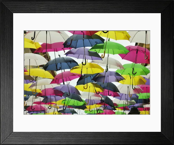 Framed Print : Umbrella Sky Project in the streets of Agueda, by Sextafeira Producoes. Portugal