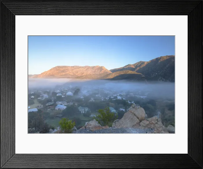 Framed Print : View of mist over Montagu at dawn, Western Cape, South Africa Framed Print : View of mist over Montagu at dawn, Western Cape, South Africa