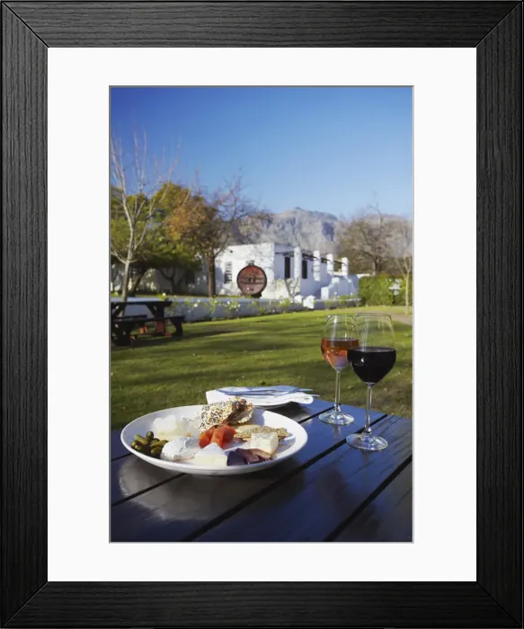 Framed Print : Cheese platter and wine at Blaauwklippen Wine Estate, Stellenbosch, Western Cape Framed Print : Cheese platter and wine at Blaauwklippen Wine Estate, Stellenbosch, Western Cape