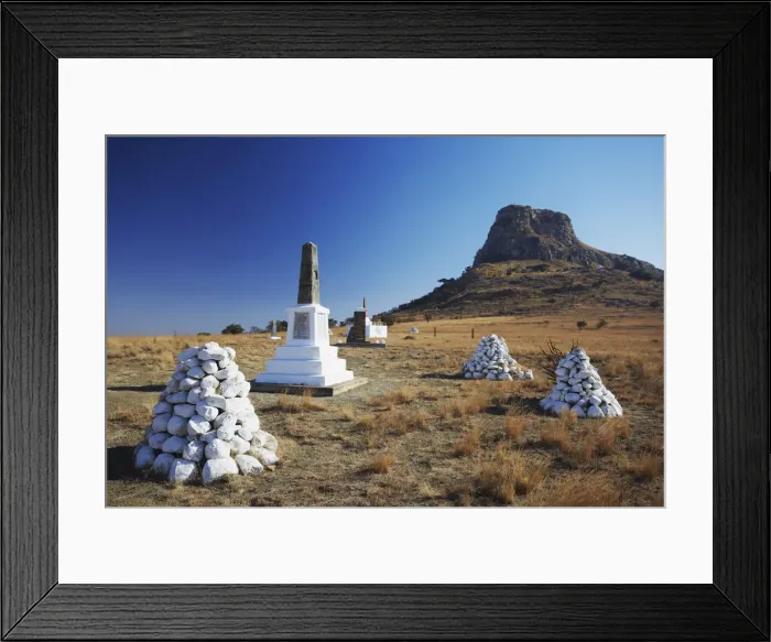Framed Print : White stone cairns and memorials to British soldiers at Isandlwana, Thukela, KwaZulu-Natal Framed Print : White stone cairns and memorials to British soldiers at Isandlwana, Thukela, KwaZulu-Natal