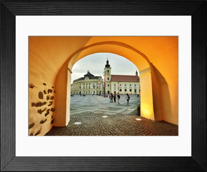 Framed Print : Medieval street, Piata Mare. Sibiu, Transylvania. Romania Framed Print : Medieval street, Piata Mare. Sibiu, Transylvania. Romania